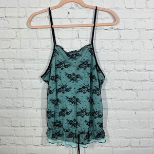 VTG Top Women XL Mesh Green Black Sheer w/ Skulks Whimsygoth Punk Vampire Goth